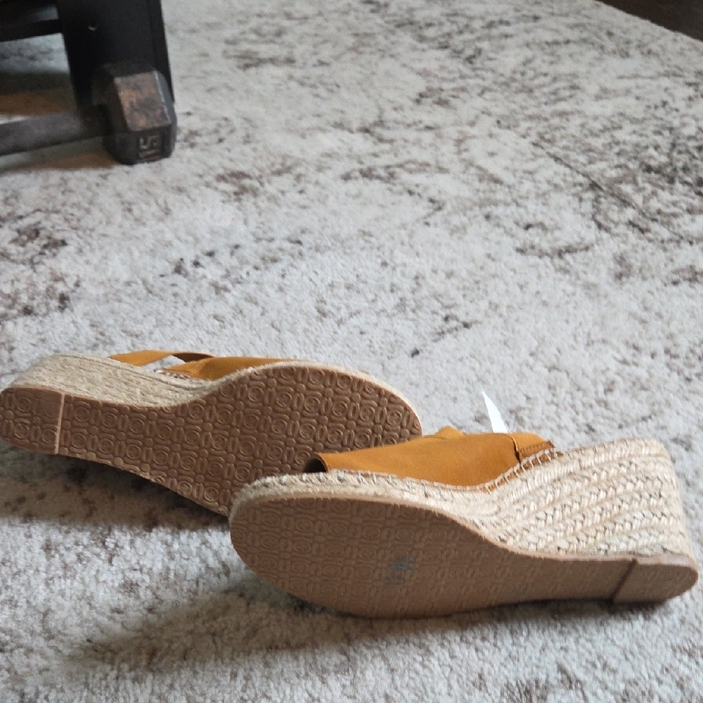 Tan Espadrille Wedge Sandals with Adjustable Strap - Picture 9 of 9